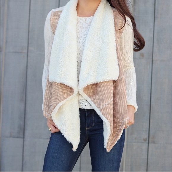 saturday sunday Sweaters - Anthropologie -Saturday Sunday-Cozy Cream/Tan Open-Front Sherpa Shawl/Cardigan